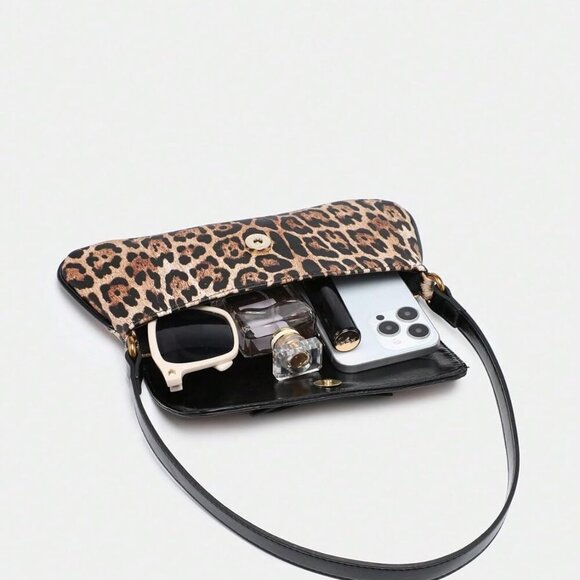 Women's Cheetah Leopard Print Bow Y2K Shoulder Bag - Picture 3 of 5
